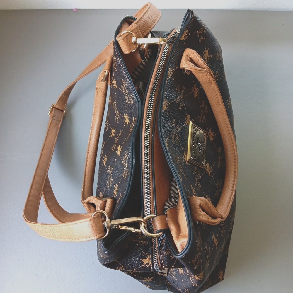 Beverly Hills Polo Crossbody Handbag Brown Tan Faux Leather Preppy Countryside - Picture 5 of 15